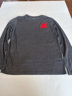 The North Face Men's Dark Gray Long-Sleeve Crew with Red Logo Patch